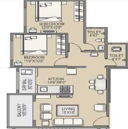 Floor plan of 2 BHK 609 Sq. Ft. Apartment in RR Lunkad Akshay Heritage, Pune