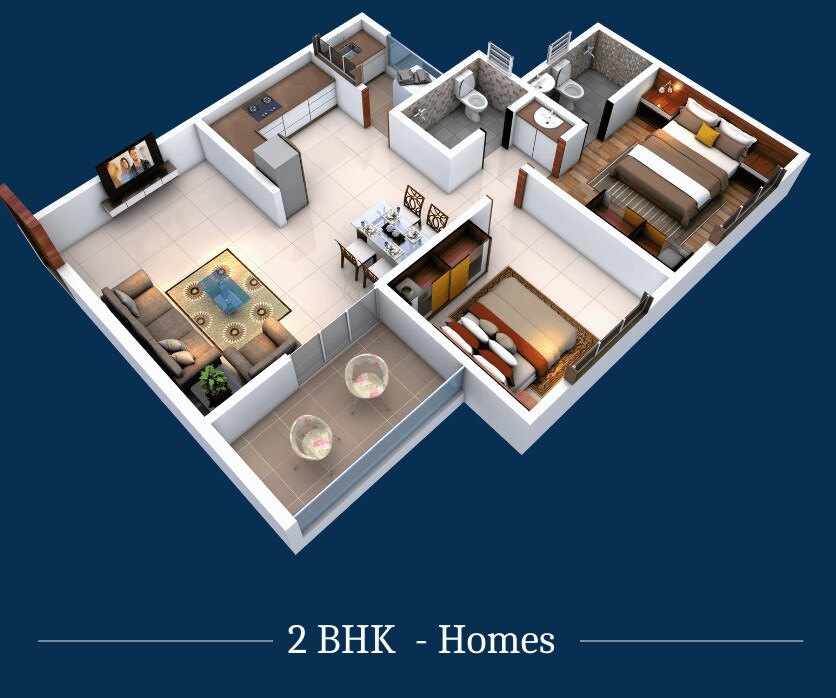 Floor plan of 2 BHK 783 Sq. Ft. Apartment in RR Lunkad 66 Avenue, Pune