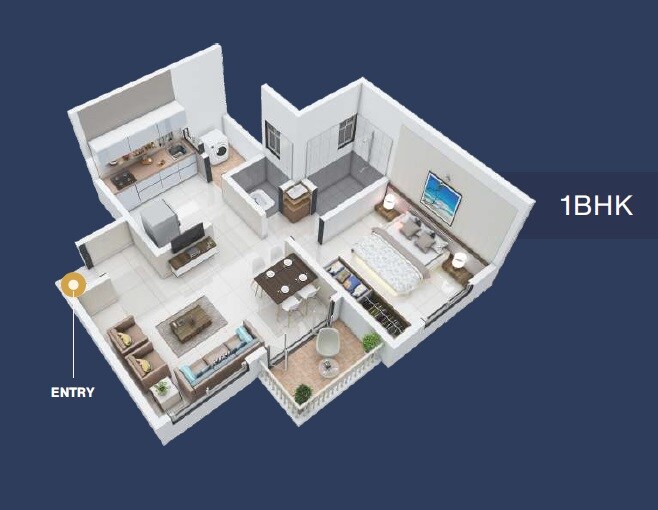 Floor plan of 1 BHK 481 Sq. Ft. Apartment in RR Lunkad Akshay Vrindavan, Pune