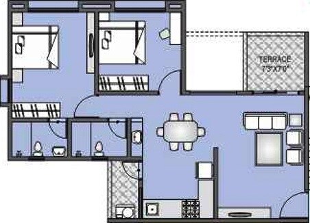 Floor plan of 2 BHK 561 Sq. Ft. Apartment in RR Lunkad Riddhi Siddhi Heights, Pune