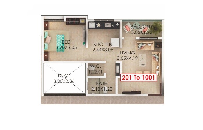 Floor plan of 1 BHK 428 Sq. Ft. Apartment in RS Kalpvruksh, Pune