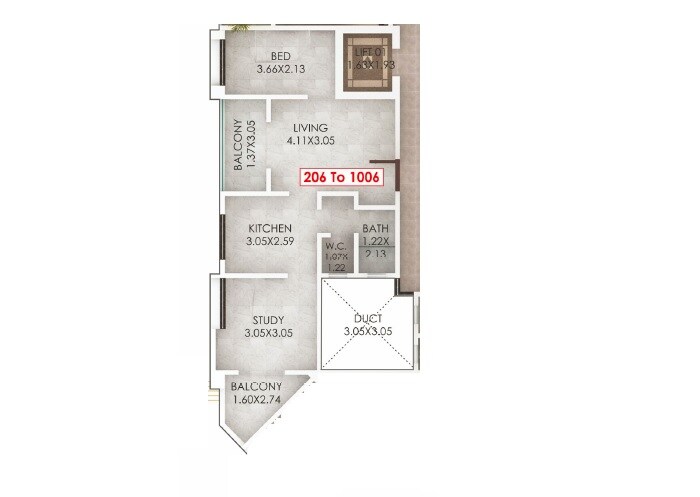 Floor plan of 1 BHK 530 Sq. Ft. Apartment in RS Kalpvruksh, Pune