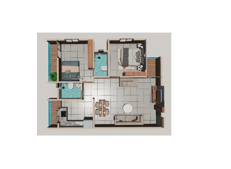 Floor plan of 2 BHK 853 Sq. Ft. Apartment in Rudrakshum Residency, Pune