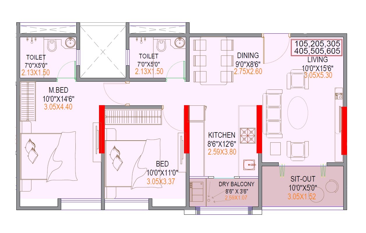 2 BHK 887 Sq. Ft. Apartment
