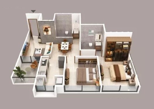 Floor plan of 2 BHK 773 Sq. Ft. Apartment in Ruhi Mangalam Niyoshi, Pune