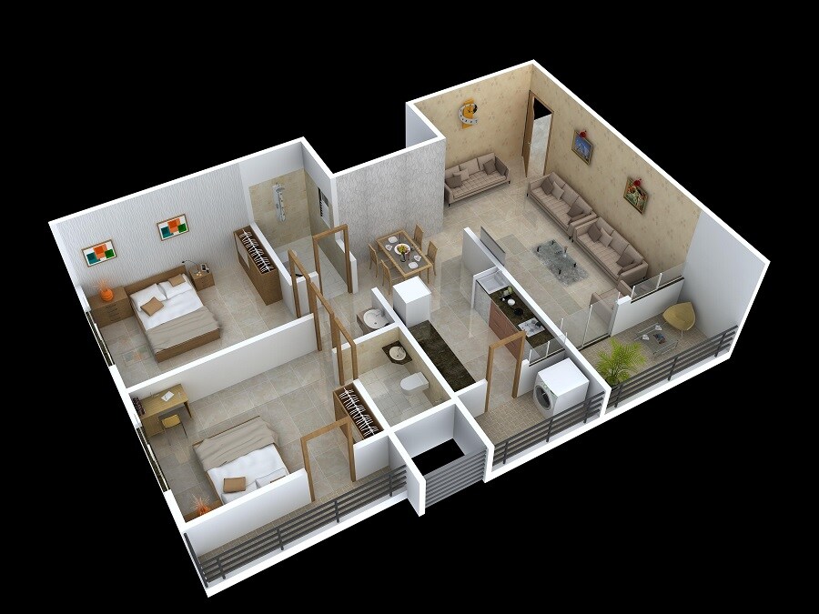 Floor plan of 2 BHK 758 Sq. Ft. Apartment in RUI 146 Vishwaganga, Pune
