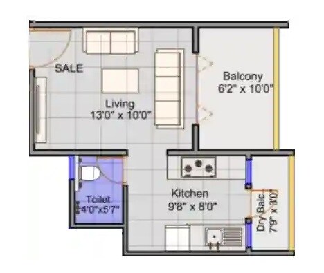 Floor plan of 245 Sq. Ft. Studio in Rui 69 Padma, Pune