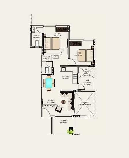 Floor plan of 2 BHK 483 Sq. Ft. Apartment in Runal Elanza, Pune