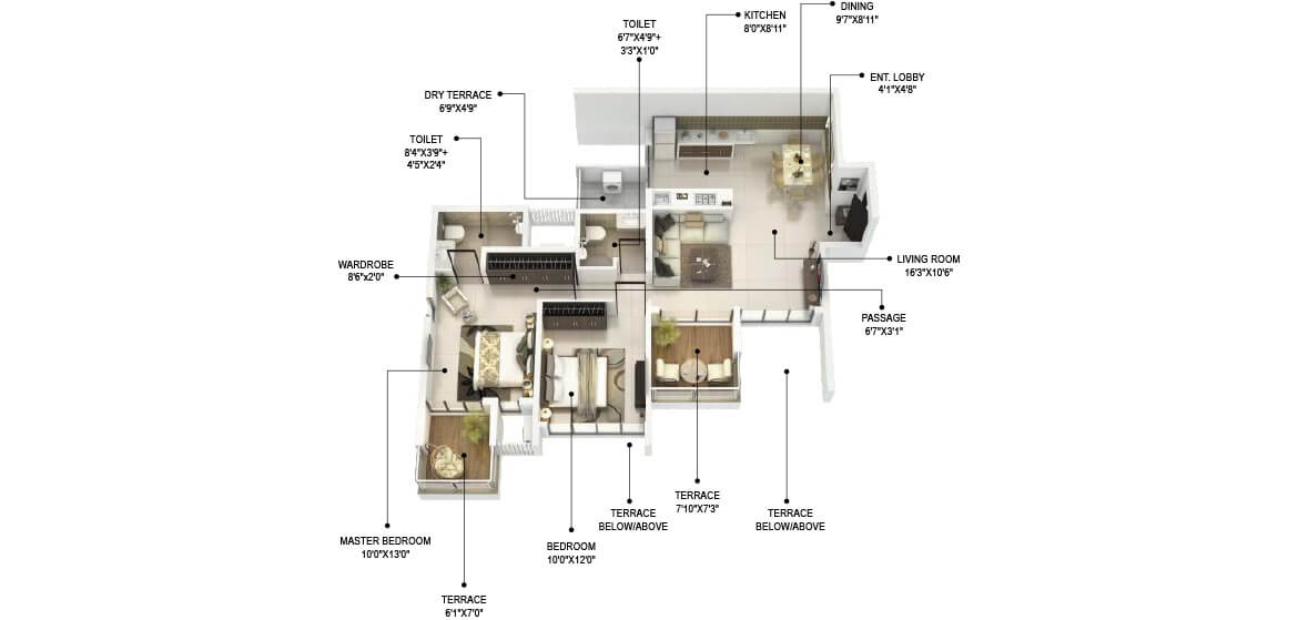 Floor plan of 2 BHK 701 Sq. Ft. Apartment in Runal Gateway, Pune