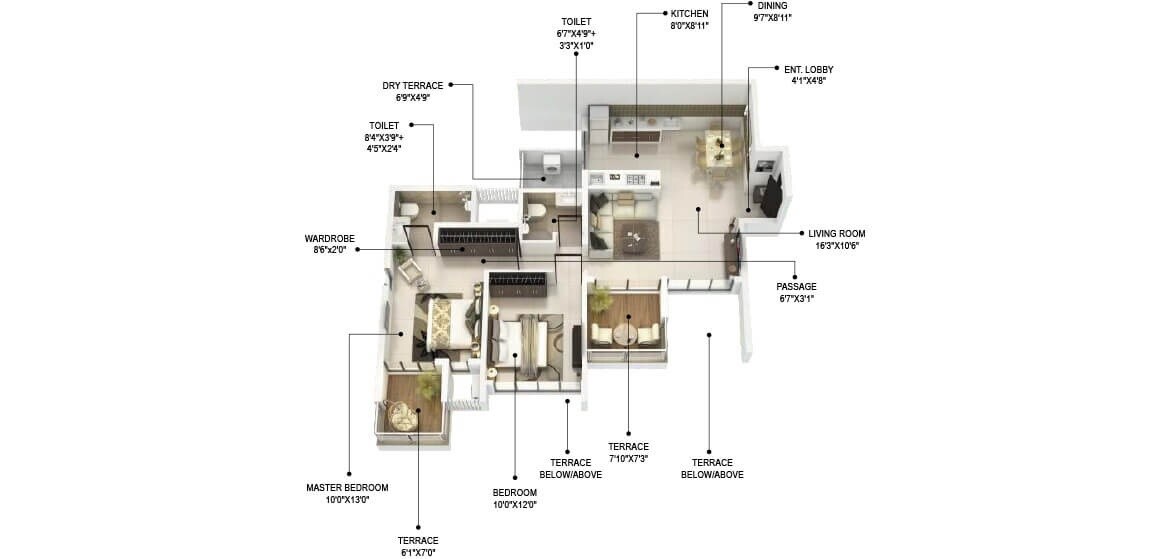 Floor plan of 2 BHK 660 Sq. Ft. Apartment in Runal Gateway Phase 3, Pune