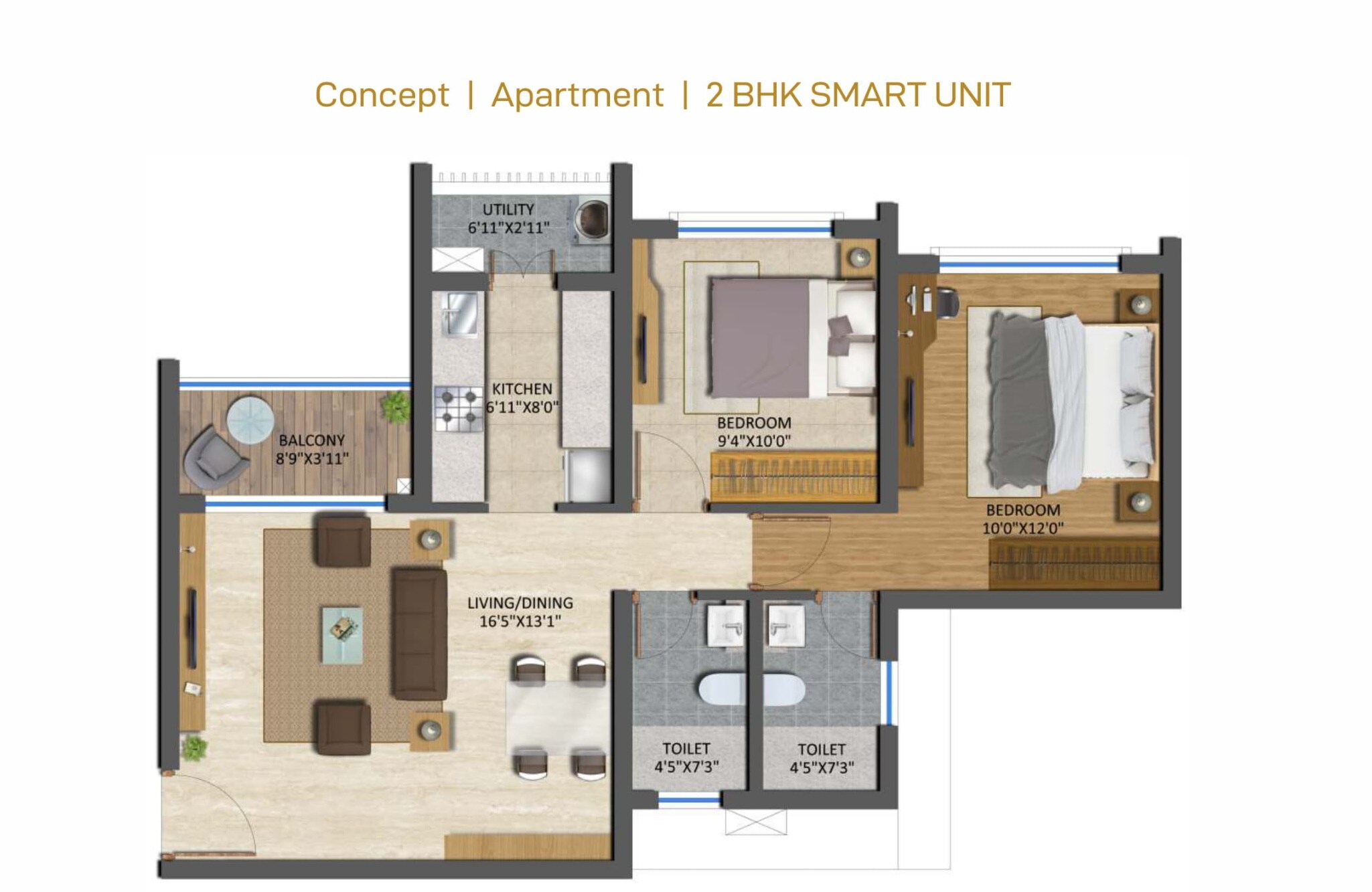 2 BHK 611 Sq. Ft. Apartment