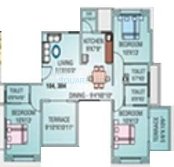 Floor plan of 3 BHK 1232 Sq. Ft. Apartment in Runwal Swaranjali, Pune