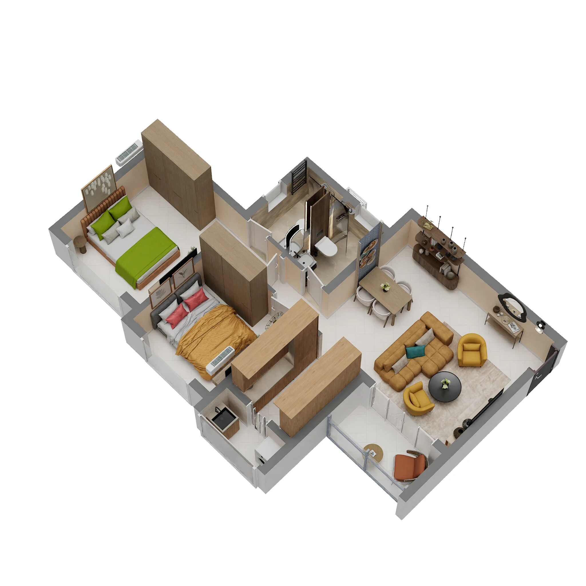 2 BHK 666 Sq. Ft. Apartment