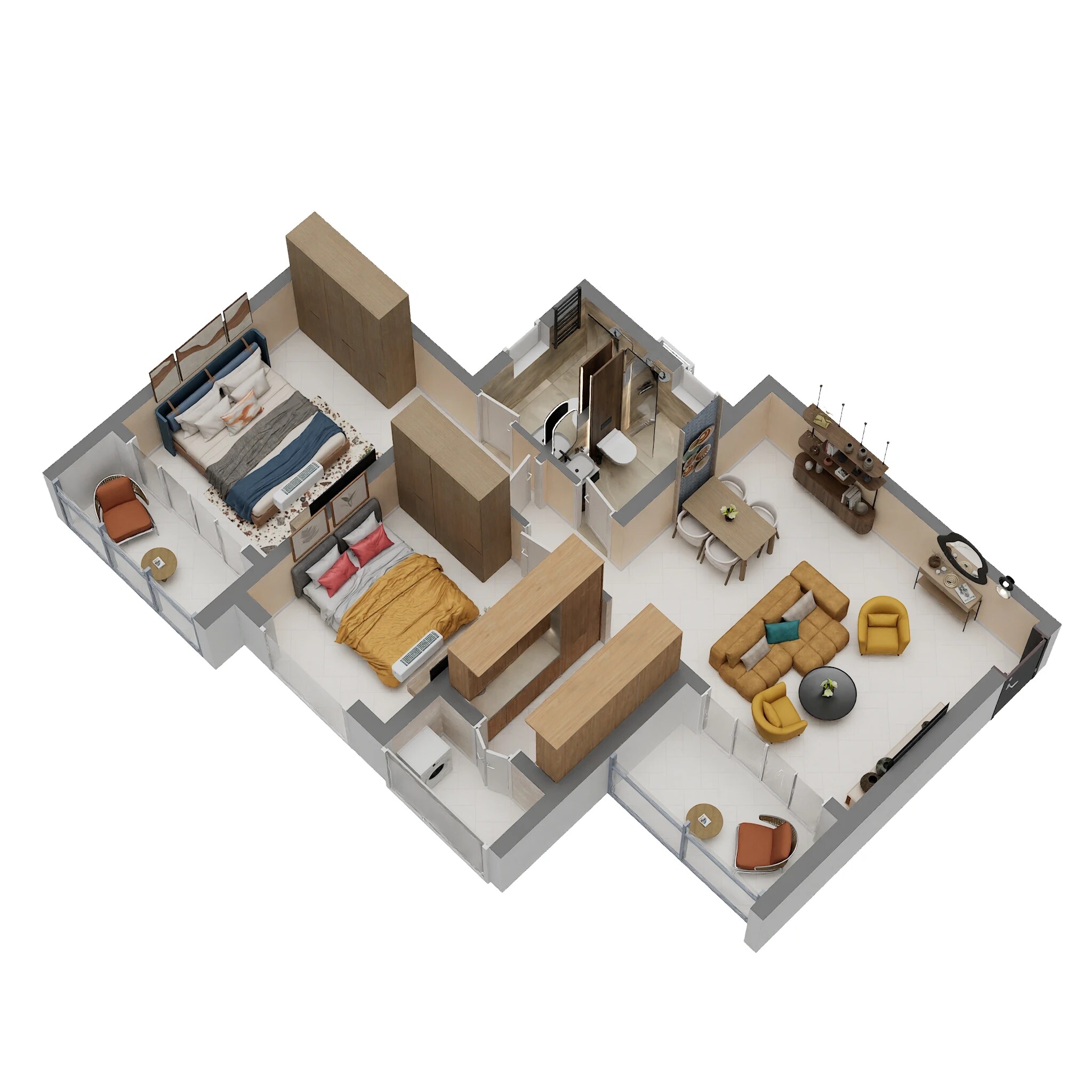 Floor plan of 2 BHK 741 Sq. Ft. Apartment in Runwal The Central Park, Pune