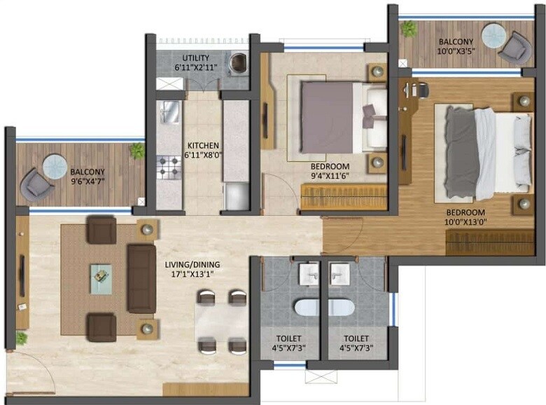 2 BHK 741 Sq. Ft. Apartment