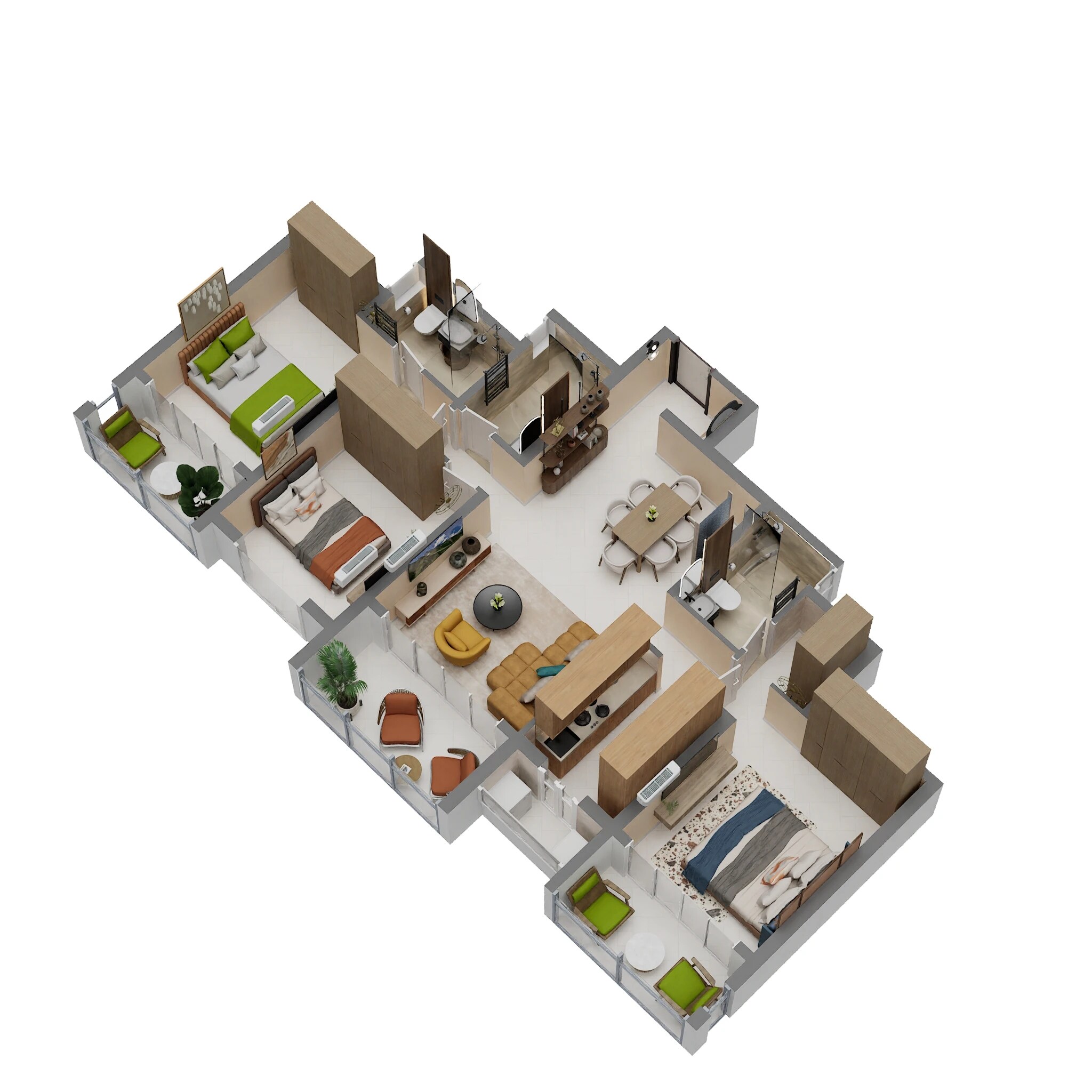 Floor plan of 3 BHK 1195 Sq. Ft. Apartment in Runwal The Central Park, Pune