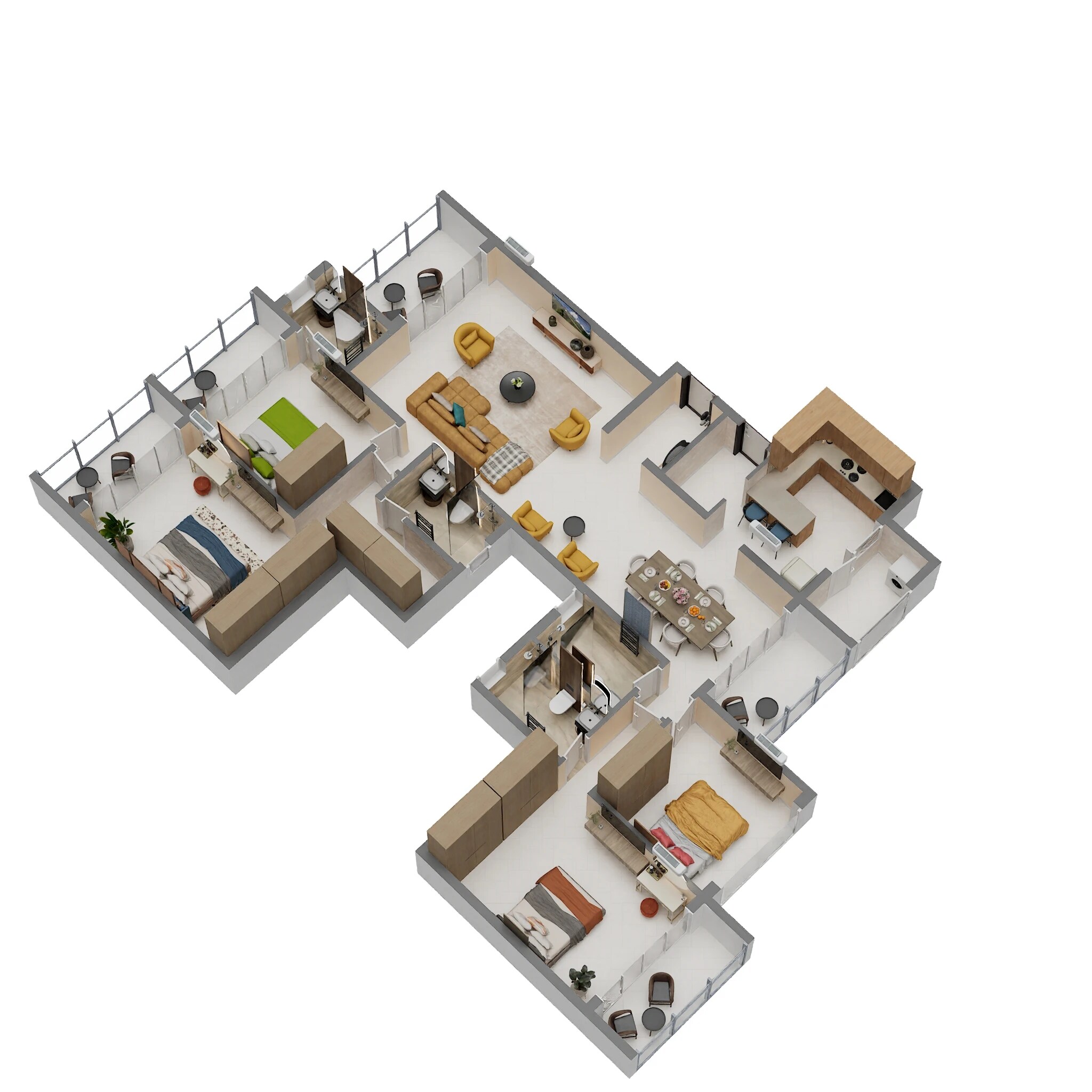 Floor plan of 4 BHK 1847 Sq. Ft. Apartment in Runwal The Central Park, Pune