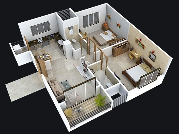 Floor plan of 2 BHK 625 Sq. Ft. Apartment in RVK Aria, Pune