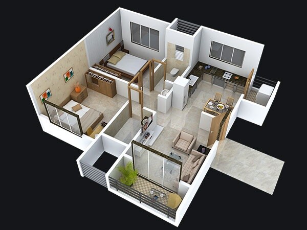 Floor plan of 2 BHK 774 Sq. Ft. Apartment in RVK Aria, Pune