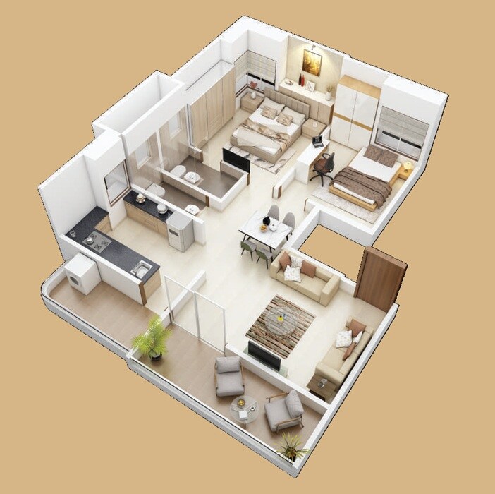 Floor plan of 2 BHK 750 Sq. Ft. Apartment in RVK Janaki, Pune