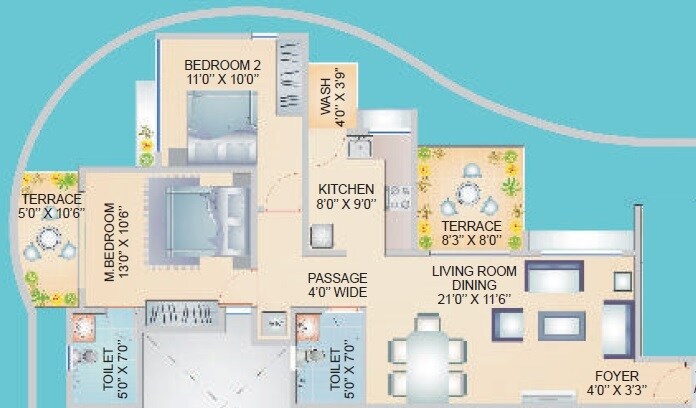 Floor plan of 2 BHK Apartment - 591 sq. ft. in S and M The Palazzo, Pune