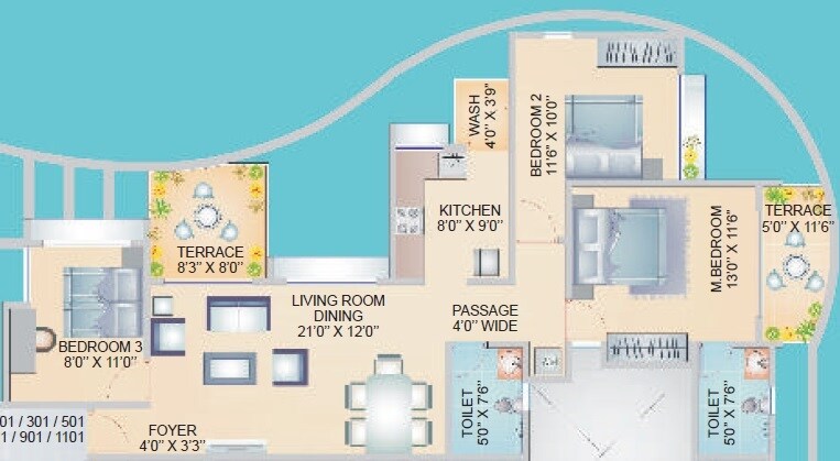 Floor plan of 2 BHK Apartment - 862 sq. ft. in S and M The Palazzo, Pune