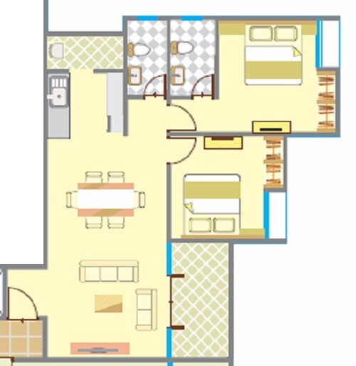 Floor plan of 2 BHK 854 Sq. Ft. Apartment in S And S Windsor Tower, Pune
