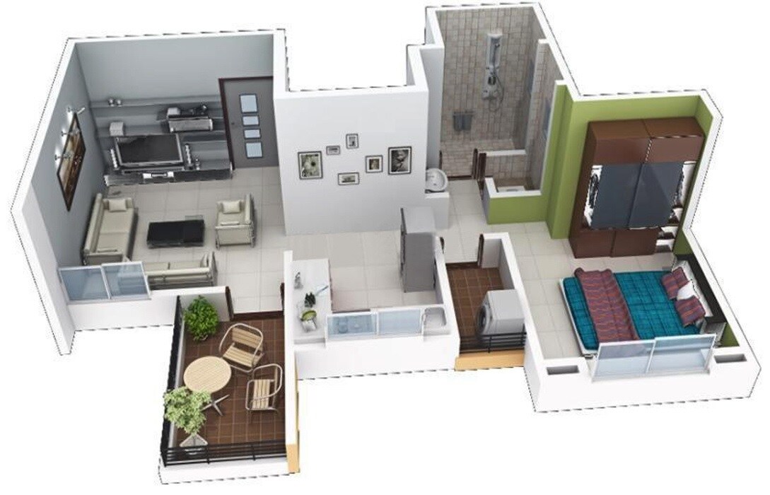 Floor plan of 1 BHK 377 Sq. Ft. Apartment in S N Pote Kinjal Pristine, Pune