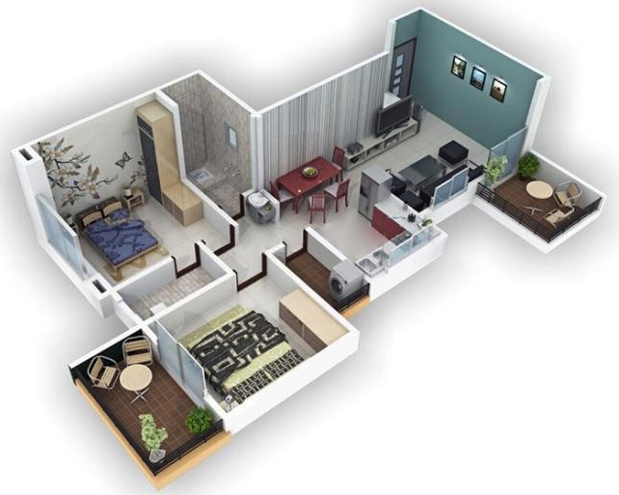 Floor plan of 2 BHK 546 Sq. Ft. Apartment in S N Pote Kinjal Pristine, Pune