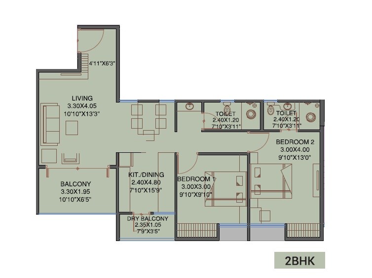 2 BHK 688 Sq. Ft. Apartment
