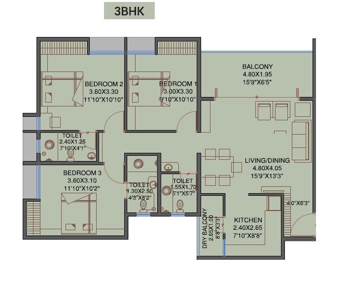  3 BHK Apartment at SAA Sai Avishkar, Dhayari – for Rent