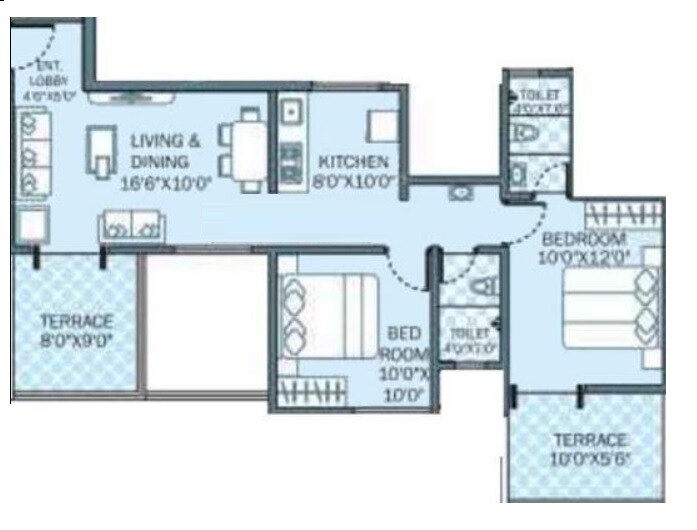 Floor plan of 2 BHK 540 Sq. Ft. Apartment in Saakaar Silvana Apartment, Pune