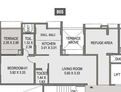 Floor plan of 1 BHK 506 Sq. Ft. Apartment in Saarrthi Savvy Homes 2, Pune