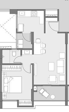 Floor plan of 1 BHK 515 Sq. Ft. Apartment in Saarrthi Savvy Homes 2, Pune
