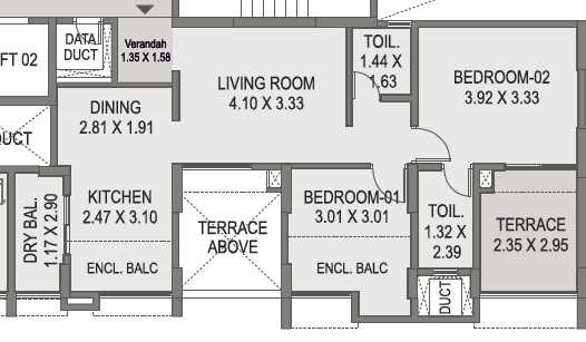 Floor plan of 2 BHK 547 Sq. Ft. Apartment in Saarrthi Savvy Homes 2, Pune