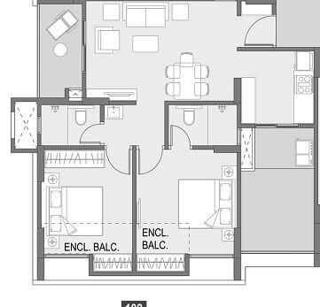 Floor plan of 2 BHK 584 Sq. Ft. Apartment in Saarrthi Savvy Homes 2, Pune
