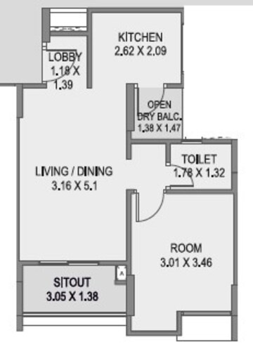  1 BHK Apartment at Saarrthi Savvy Homes, Bhagwan Nagar – for Rent