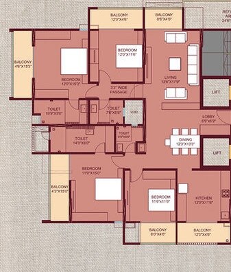 Floor plan of 4 BHK 1506 Sq. Ft. Apartment in Saarrthi Signature Tower 2, Pune