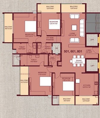 Floor plan of 4 BHK 1598 Sq. Ft. Apartment in Saarrthi Signature Tower 2, Pune