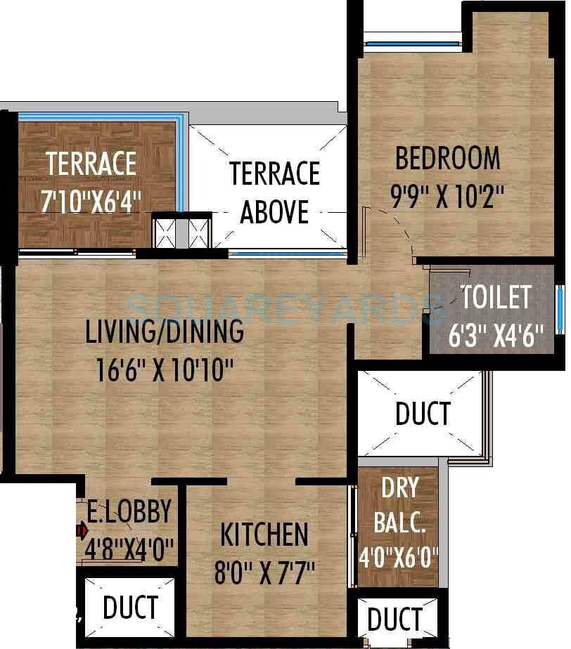 Floor plan of 1 BHK 664 Sq. Ft. Apartment in Saarrthi Skybay, Pune