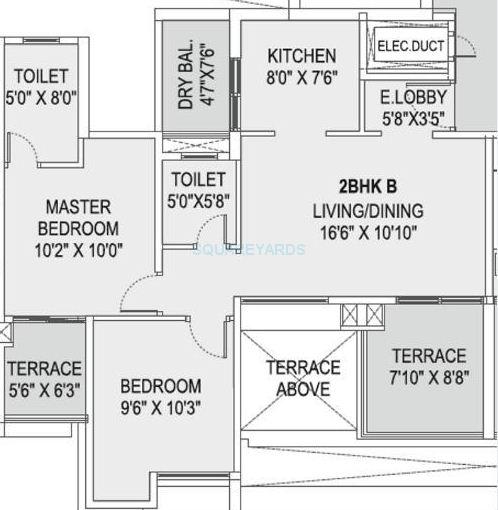 Floor plan of 2 BHK 919 Sq. Ft. Apartment in Saarrthi Skybay, Pune