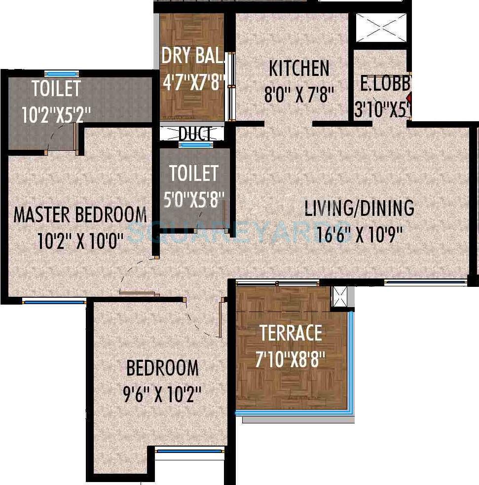 Floor plan of 2 BHK 921 Sq. Ft. Apartment in Saarrthi Skybay, Pune