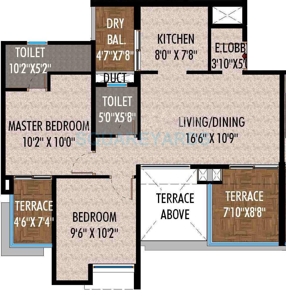 Floor plan of 2 BHK 971 Sq. Ft. Apartment in Saarrthi Skybay, Pune