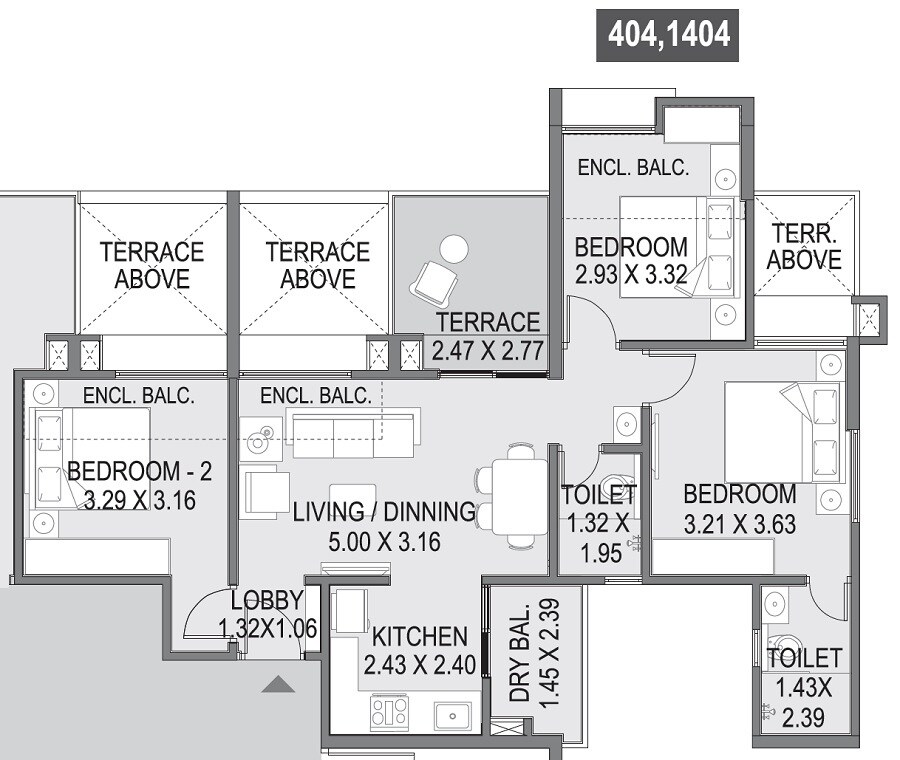 3 BHK 640 Sq. Ft. Apartment