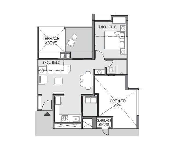 Floor plan of 1 BHK 535 Sq. Ft. Apartment in Saarrthi Skybay III, Pune