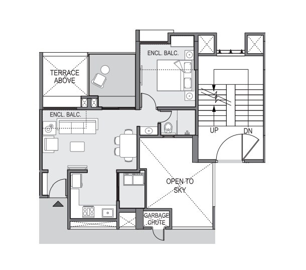 Floor plan of 1 BHK 541 Sq. Ft. Apartment in Saarrthi Skybay III, Pune