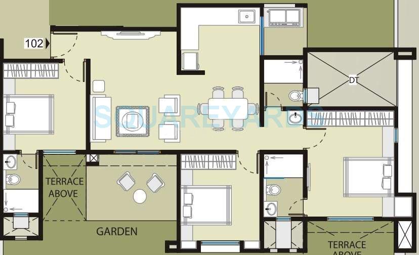 Floor plan of 3 BHK 1623 Sq. Ft. Apartment in Saarrthi Souvenir, Pune