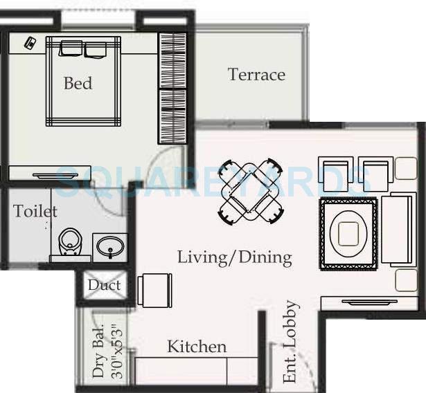 1 BHK 654 Sq. Ft. Apartment
