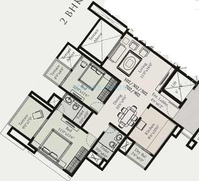 Floor plan of 2 BHK 1148 Sq. Ft. Apartment in Saarrthi Sovereign, Pune