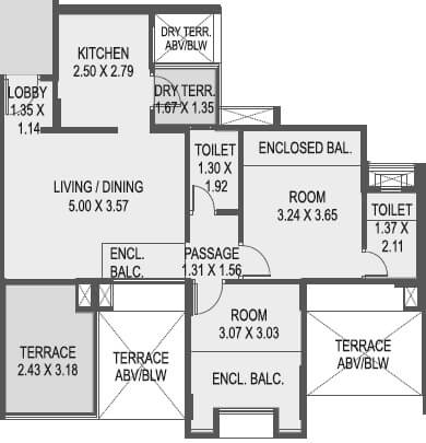 2 BHK 749 Sq. Ft. Apartment
